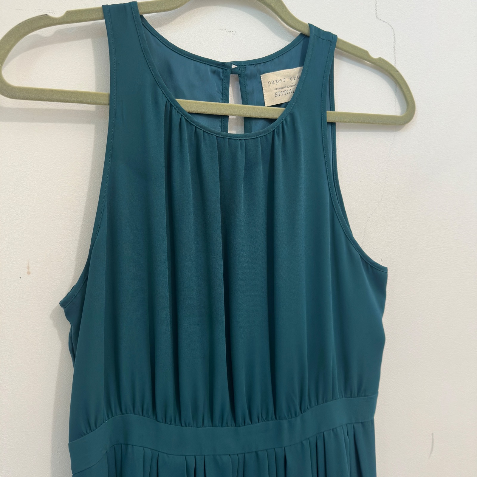 Paper Crown Stitch Fix Pleated Sleeveless Dress Teal Green Polyester 8p